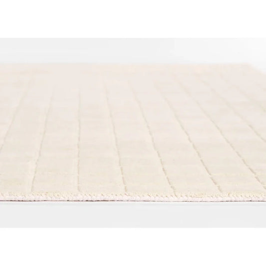 Cream Micro Checkered Relief Hand-Tufted Wool Rug
