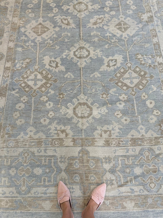 Soft Blue & Neutral Taupe Medallion Wool Rug