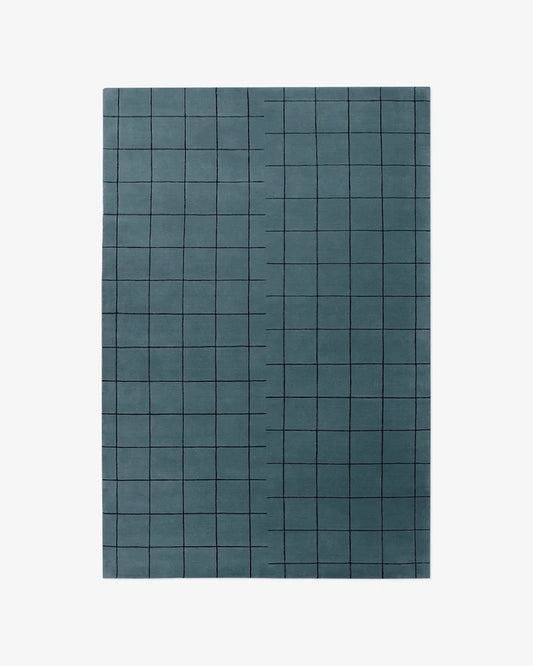 Slate Ocean Linear Check Hand-Tufted Area Rug