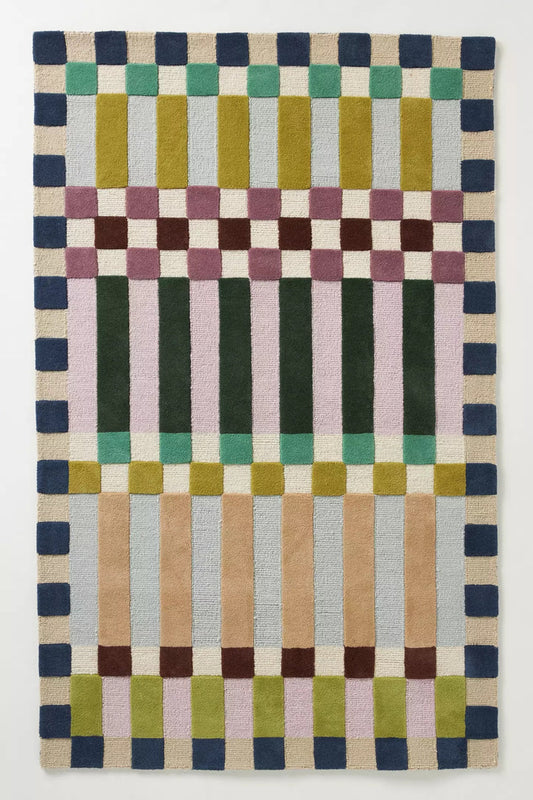 Color Grid Block Hand-Tufted Wool Rug