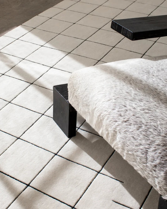 Nordic Cream Grid Line Hand-Tufted Wool Rug