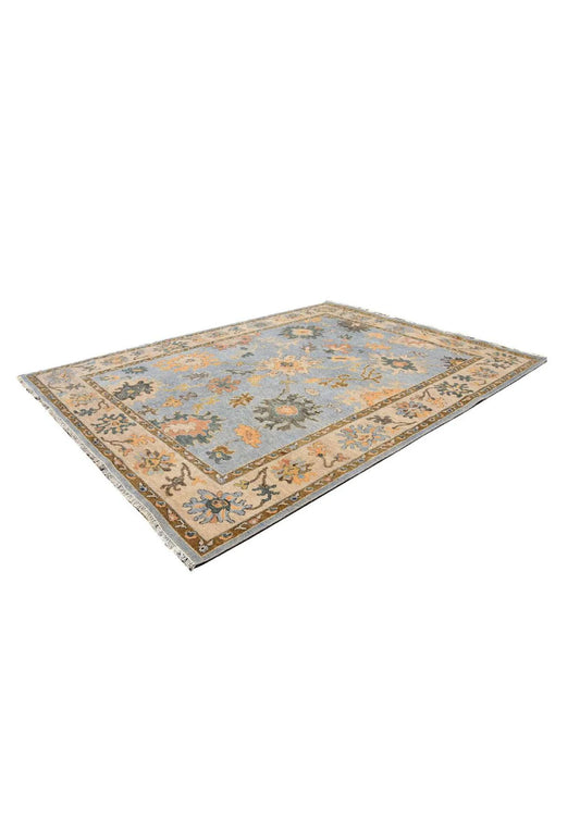 Soft Sky Blue & Beige Floral Oushak Rug