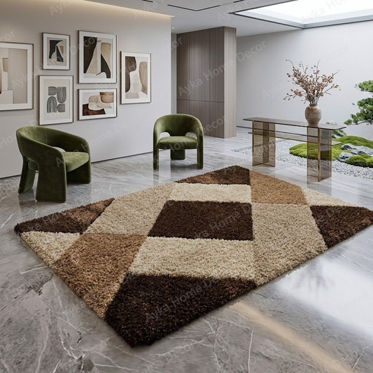 Geometric Mocha Shaggy Rug