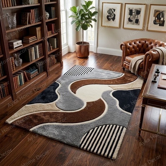 Abstract Striped Contour Shaggy Rug