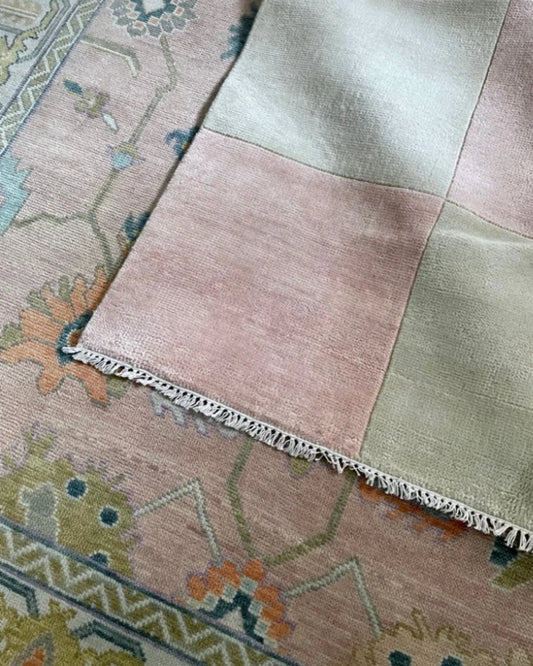 Charlotte Blush Pink & Ivory Checkerboard Wool Rug