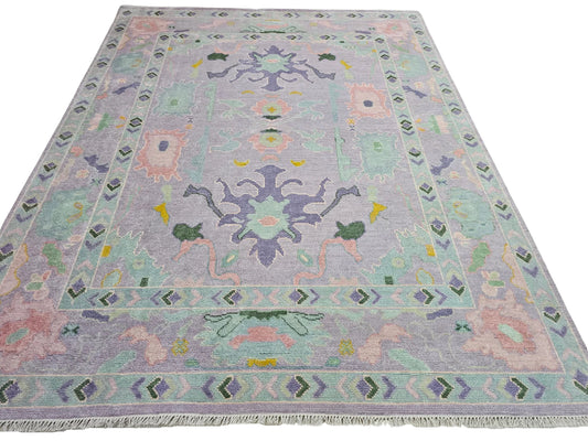 Soft Lavender & Mint Green Medallion Oushak Rug