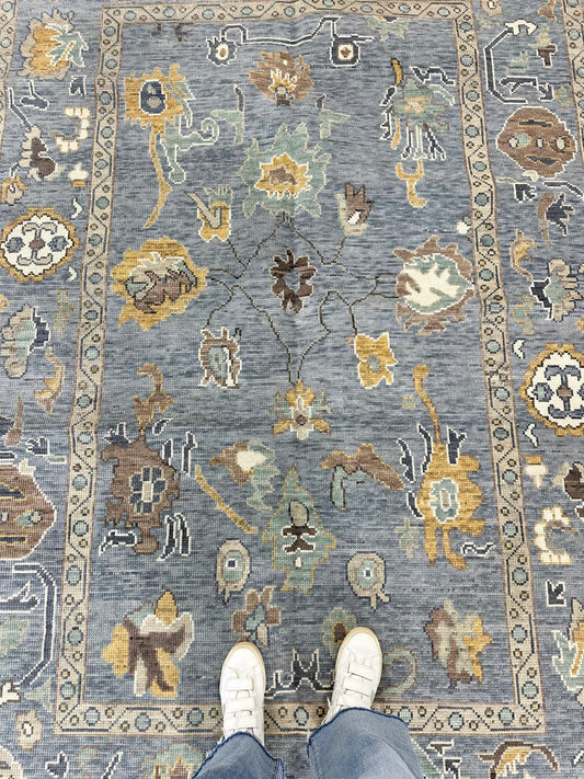 Classic Slate Blue & Gold Oushak Area Rug