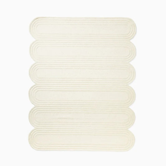 Cream Scalloped Border Segmented Tufted Area Rug