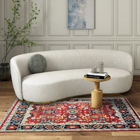 Crimson Red & Navy Blue Floral Oushak Rug