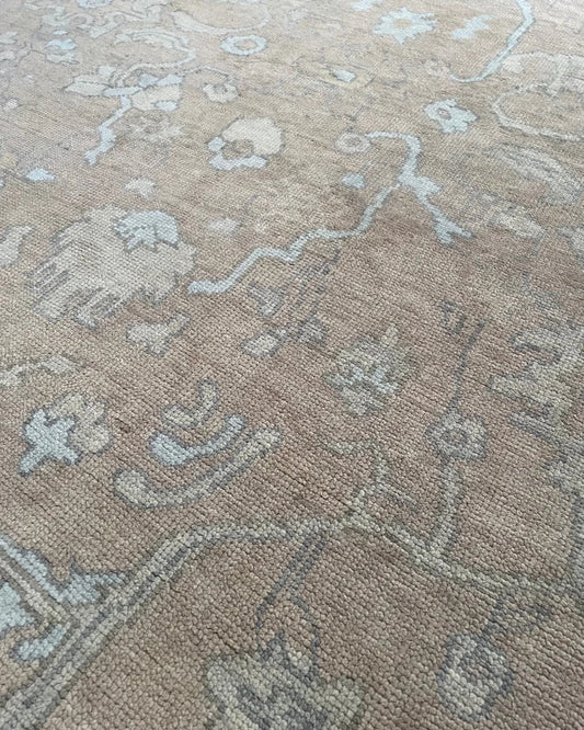 Oskar Warm Camel & Light Blue Floral Oushak Rug