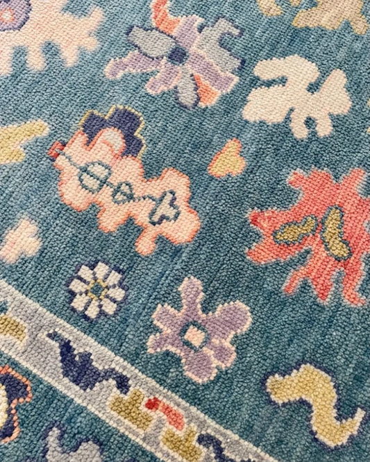 Alma Vibrant Ocean Blue Floral Oushak Rug