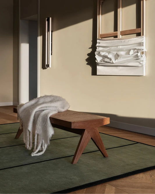 Contemporary Moss Linear Block Wool Rug