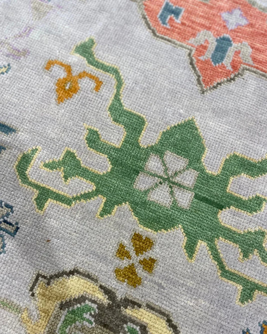 Muted Lavender & Green Floral Oushak Rug