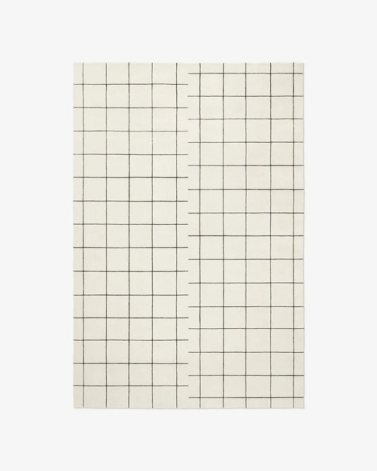 Nordic Cream Grid Line Hand-Tufted Wool Rug