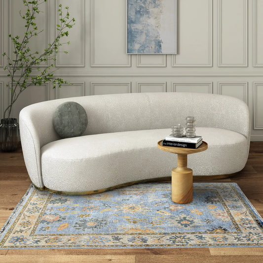 Soft Sky Blue & Beige Floral Oushak Rug