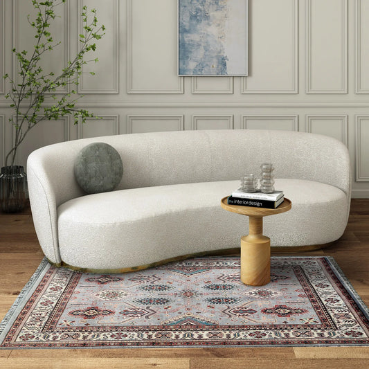 Muted Slate Blue & Crimson Tribal Oushak Rug