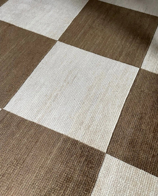 Brown & Off-White Checkerboard Wool Rug