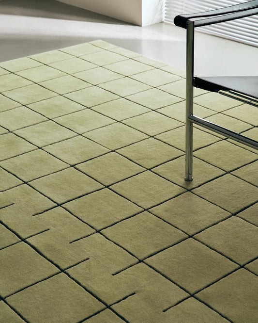 Nordic Sage Leaf Grid Line Hand-Tufted Wool Rug