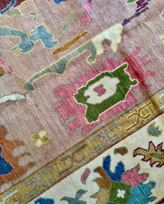 Mirabella Vibrant Pink & Turquoise Floral Oushak Rug