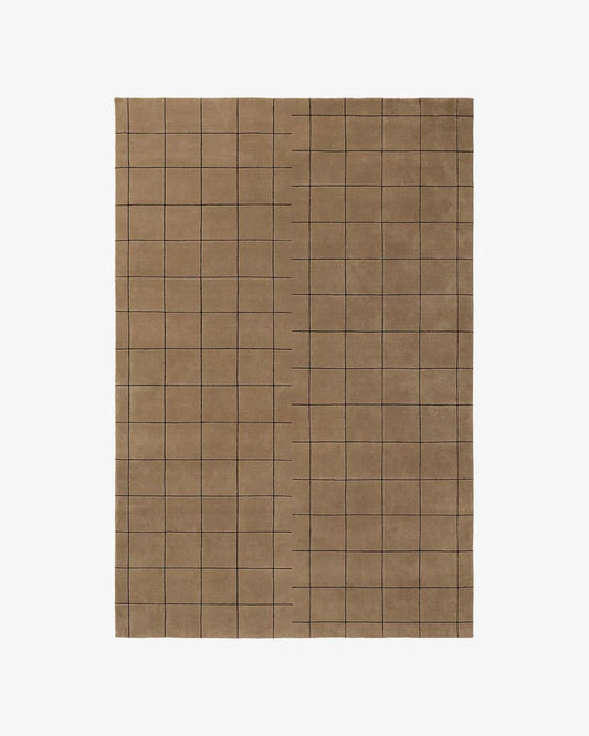 Contemporary Sand Brown Grid Tufted Accent Rug