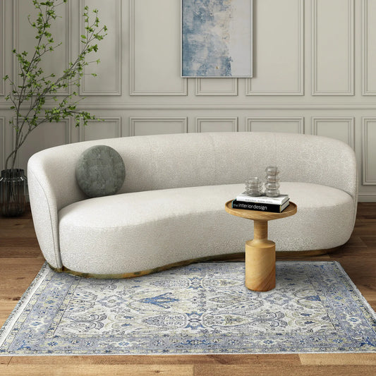 Ivory & Soft Slate Blue Botanical Oushak Rug