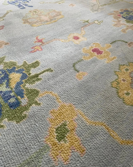Emma Light Blue & Royal Blue Border Oushak Rug