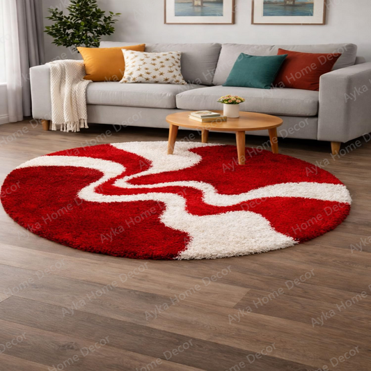 Crimson Wave Round Shaggy Rug