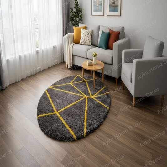 Geometric Prism Round Shaggy Rug