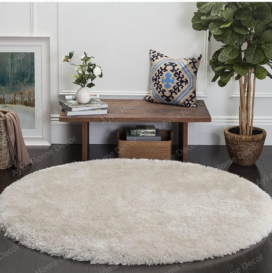 Solid Cream Contour Shaggy Area Rug