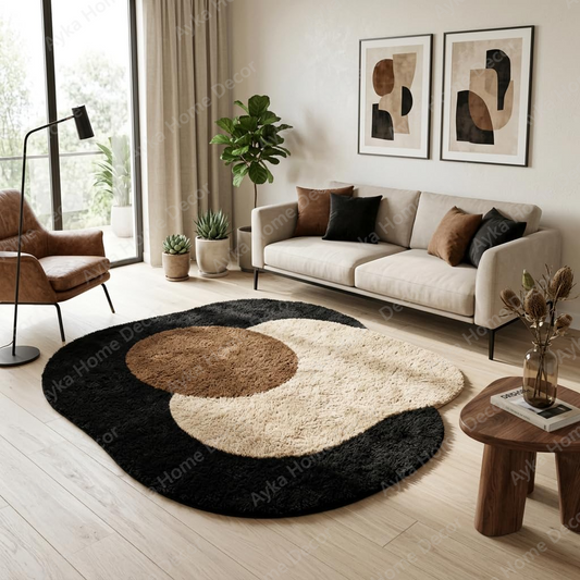 Mocha & Cream Overlapping Shaggy Rug
