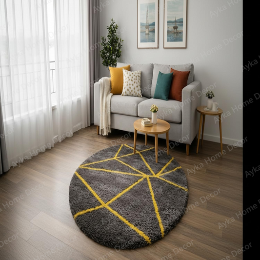 Geometric Prism Round Shaggy Rug