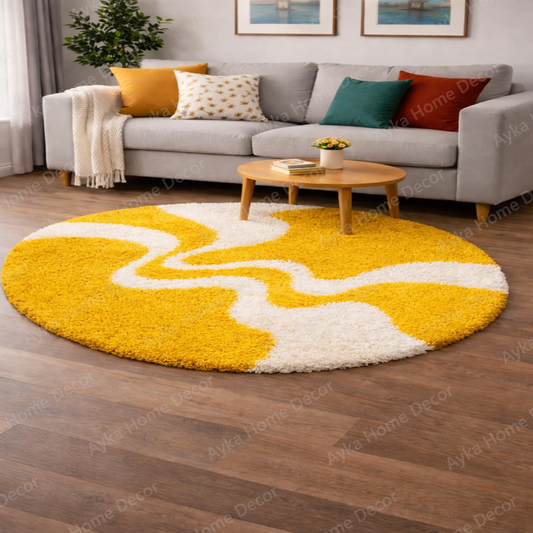 Golden Wave Round Shaggy Rug