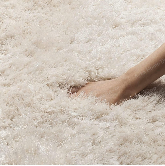 Solid Cream Contour Shaggy Area Rug