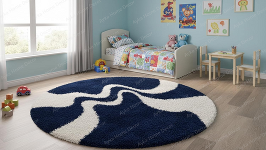 Oceanic Wave Round Shaggy Rug