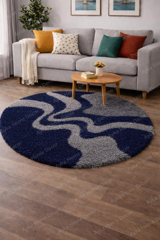 Oceanic Flow Round Shaggy Rug