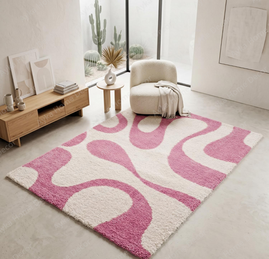 Fluid Pink Contour Shaggy Rug