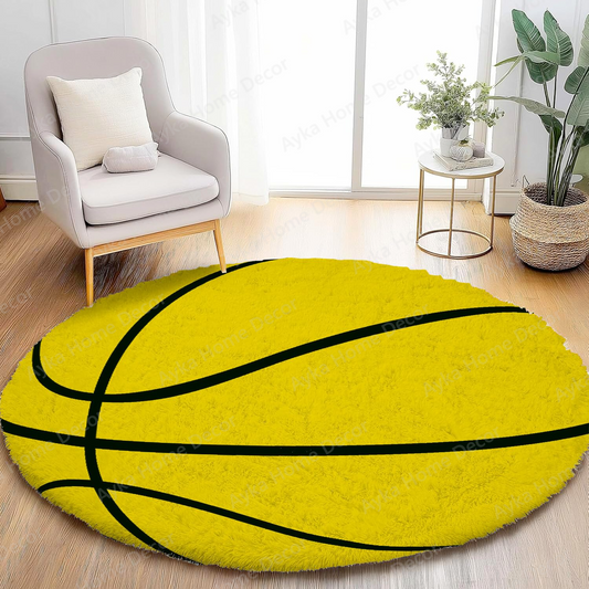 Yellow Basketball Round Shaggy Rug