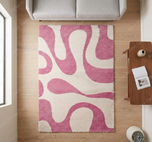Fluid Pink Contour Shaggy Rug