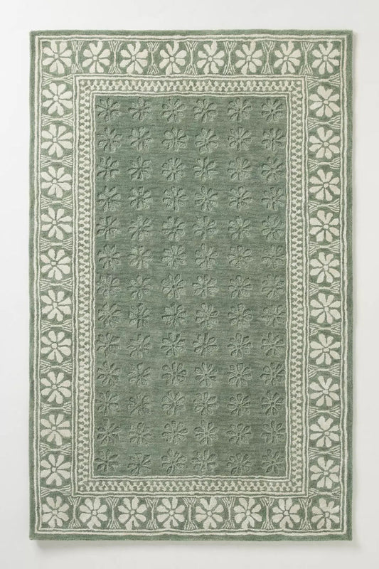 Sage Daisy Garden Hand-Tufted Wool Rug