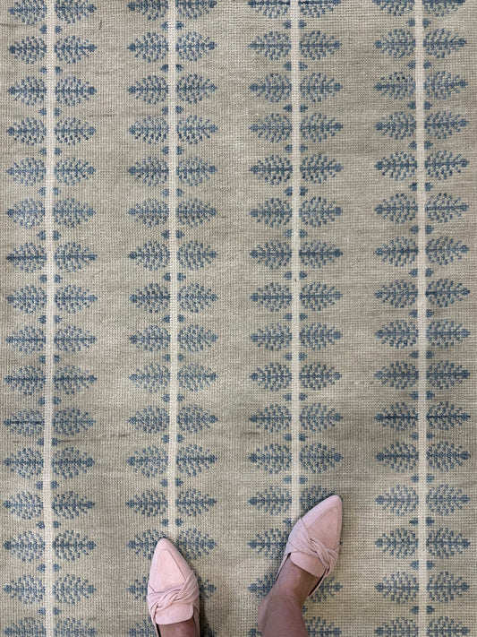 Bea Soft Blue & Beige Striped Wool Oushak Rug