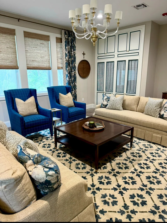 Betty Cream & Navy Lattice Wool Oushak Rug