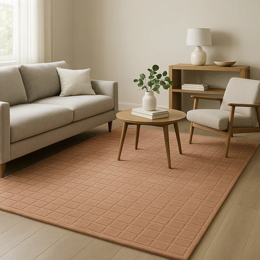 Blush Pink Micro Checkered Relief Hand-Tufted Wool Rug