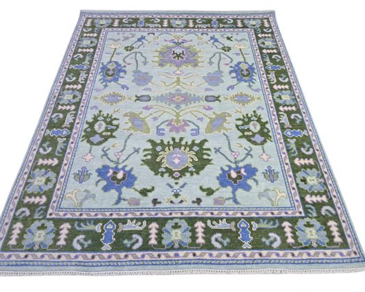 Cornelia Light Blue & Olive Green Floral Oushak Rug
