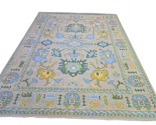 Cornelia Grey & Sky Blue Floral Oushak Rug