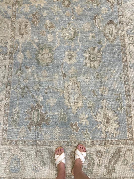 Darcy Sky Blue & Beige Floral Oushak Rug