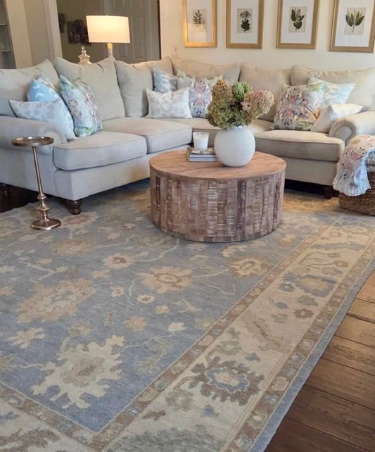 Darcy Sky Blue & Beige Floral Oushak Rug