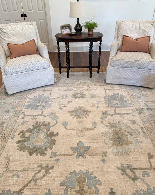 Evangeline Warm Blue & Green Oushak Rug