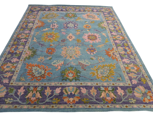 Florentine Ocean Blue & Purple Border Oushak Rug