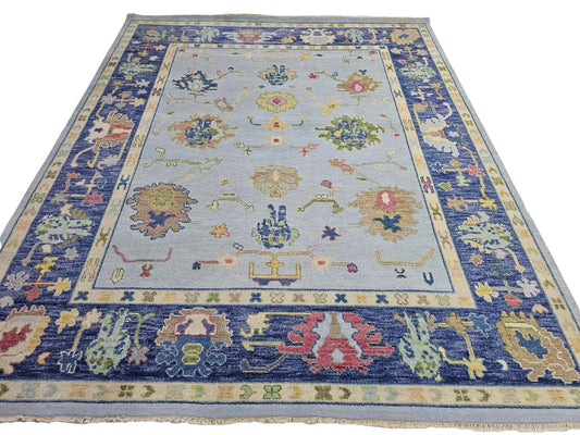 Emma Light Blue & Royal Blue Border Oushak Rug