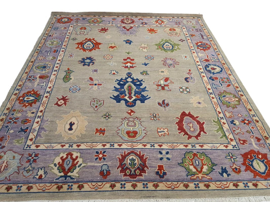 Muted Grey & Purple Lavender Border Oushak Rug